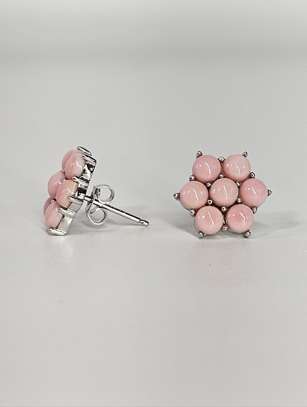 King Conch 925 NEW Earrings Sterling Silver Floral Cluster Stud Blush Pink Boho